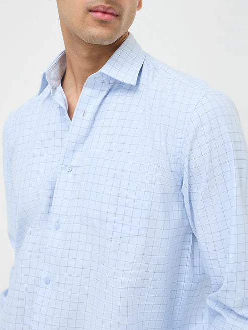 BHAYLA'S BLUE CHECKERED RELAXED-FIT COTTON-BLEND SHIRT