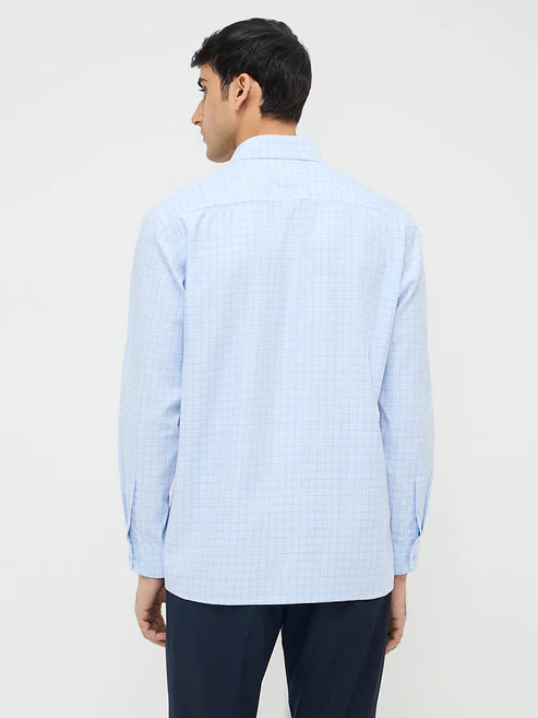 BHAYLA'S BLUE CHECKERED RELAXED-FIT COTTON-BLEND SHIRT