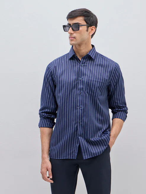 BHAYLA'S NAVY STRIPED RELAXED-FIT BREATHABLE SHIRT