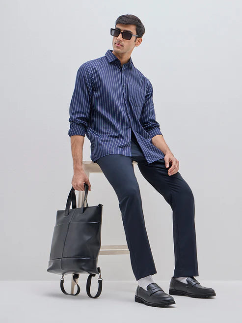 BHAYLA'S NAVY STRIPED RELAXED-FIT BREATHABLE SHIRT