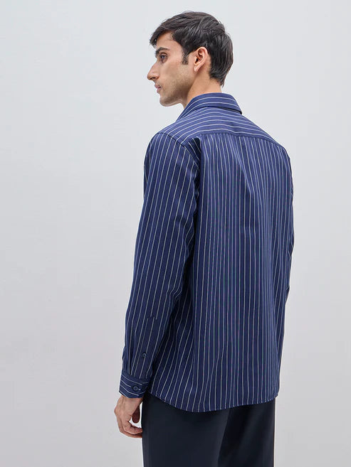 BHAYLA'S NAVY STRIPED RELAXED-FIT BREATHABLE SHIRT