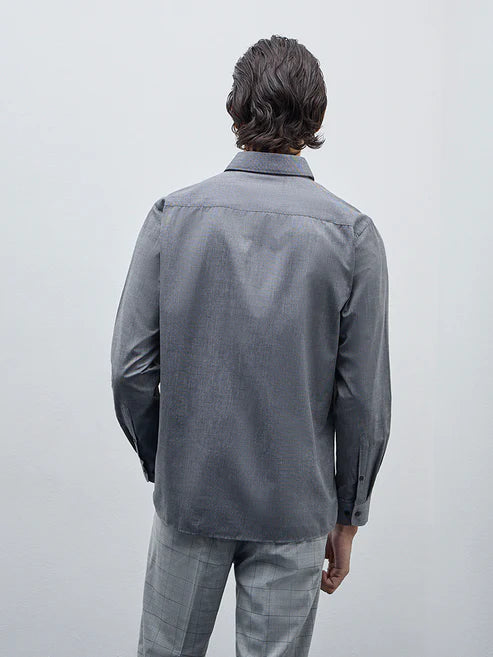 BHAYLA'S CHARCOAL MELANGE SLIM-FIT COTTON-BLEND SHIRT