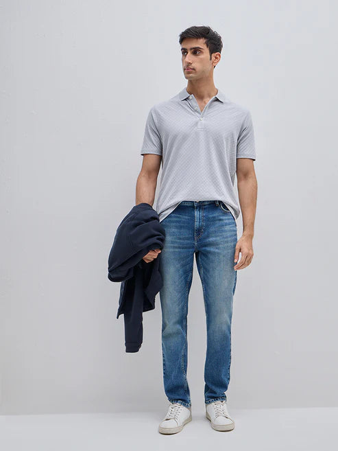 BHAYLA'S GREY SELF-PATTERN COTTON POLO T-SHIRT