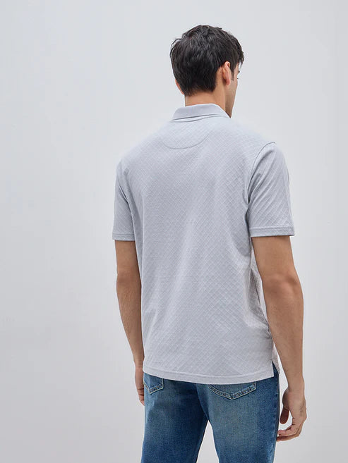BHAYLA'S GREY SELF-PATTERN COTTON POLO T-SHIRT