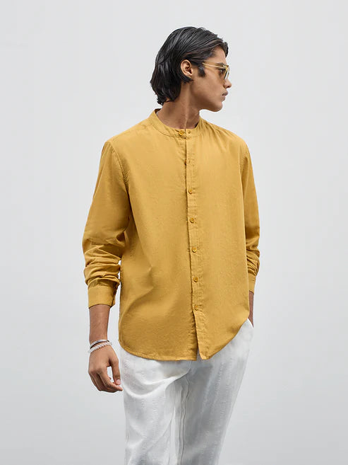 BHAYLA'S YELLOW SOLID PURE COTTON RELAXED-FIT SHIRT