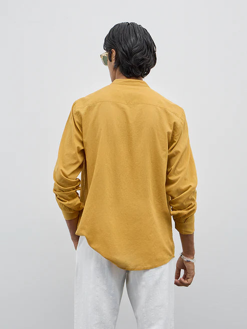 BHAYLA'S YELLOW SOLID PURE COTTON RELAXED-FIT SHIRT