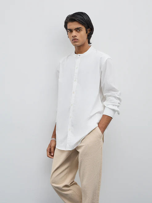 BHAYLA'S WHITE SOLID PURE COTTON RELAXED-FIT SHIRT