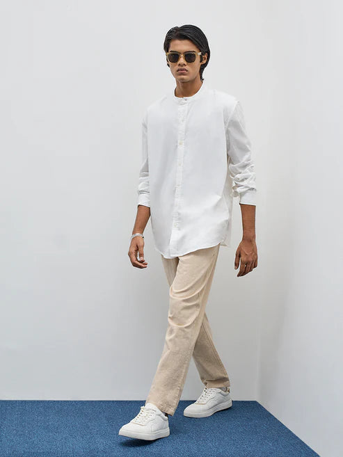 BHAYLA'S WHITE SOLID PURE COTTON RELAXED-FIT SHIRT