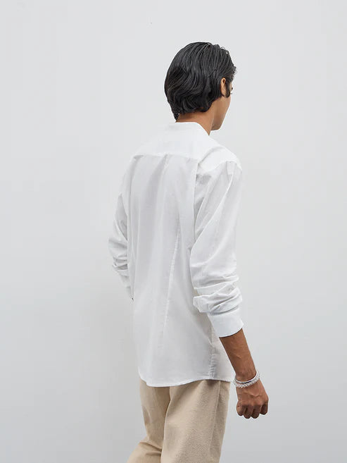 BHAYLA'S WHITE SOLID PURE COTTON RELAXED-FIT SHIRT