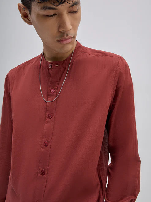 BHAYLA'S RUST BAND-NECK RELAXED-FIT SHIRT