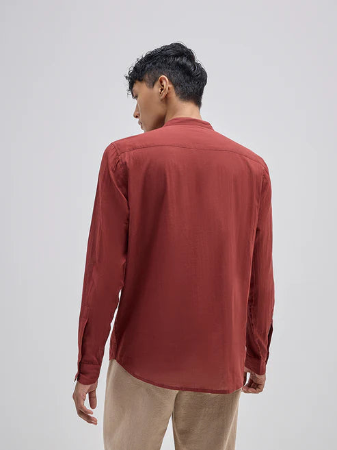 BHAYLA'S RUST BAND-NECK RELAXED-FIT SHIRT