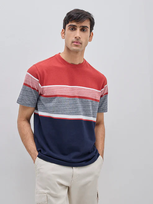 BHAYLA'S MULTICOLOR COLOR-BLOCK COTTON-BLEND CREWNECK T-SHIRT