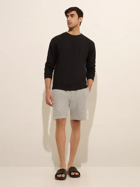 BHAYLA'S BLACK WAFFLE-TEXTURE RELAXED-FIT FULL-SLEEVE T-SHIRT