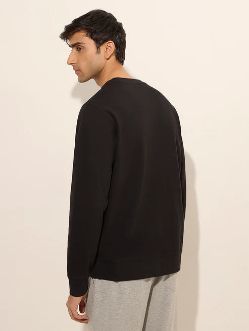 BHAYLA'S BLACK WAFFLE-TEXTURE RELAXED-FIT FULL-SLEEVE T-SHIRT