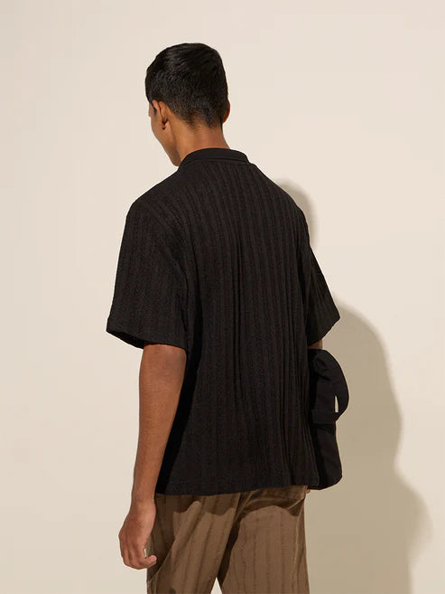 BHAYLA'S BLACK RELAXED FIT KNIT POLO T-SHIRT