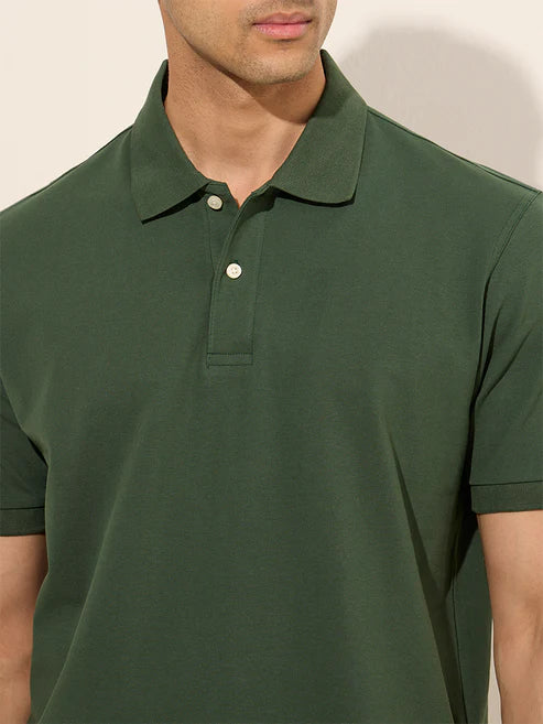 BHAYLA'S DARK GREEN COTTON-BLEND POLO T-SHIRT