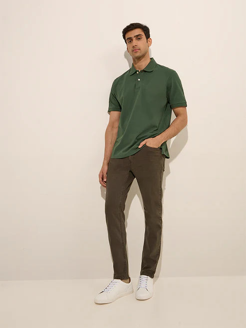 BHAYLA'S DARK GREEN COTTON-BLEND POLO T-SHIRT