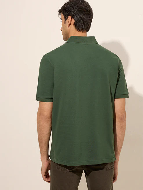BHAYLA'S DARK GREEN COTTON-BLEND POLO T-SHIRT