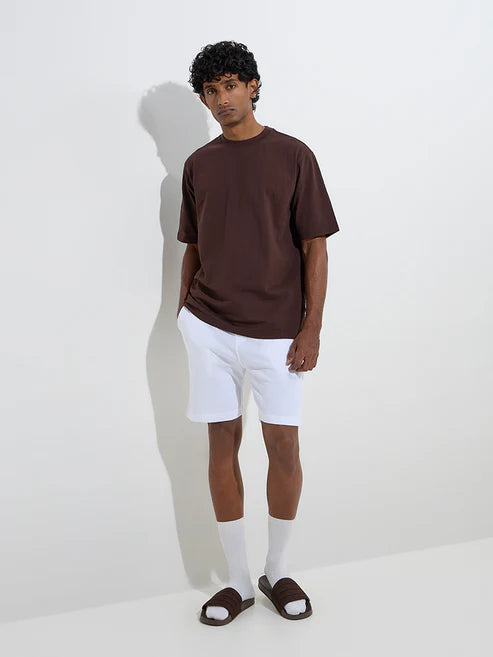 BHAYLA'S DARK BROWN COTTON-BLEND RELAXED-FIT HALF-SLEEVE T-SHIRT