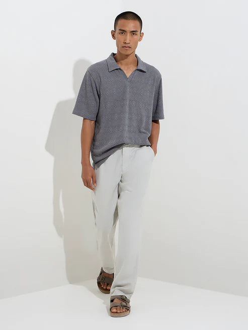 BHAYLA'S GREY EMBROIDERED COTTON-BLEND POLO T-SHIRT