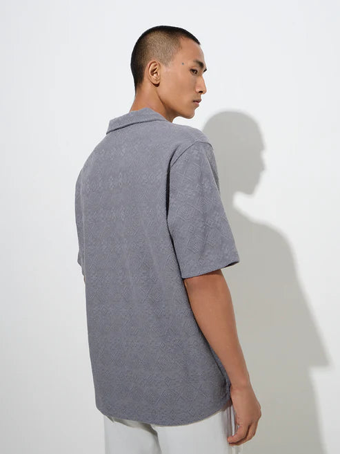BHAYLA'S GREY EMBROIDERED COTTON-BLEND POLO T-SHIRT