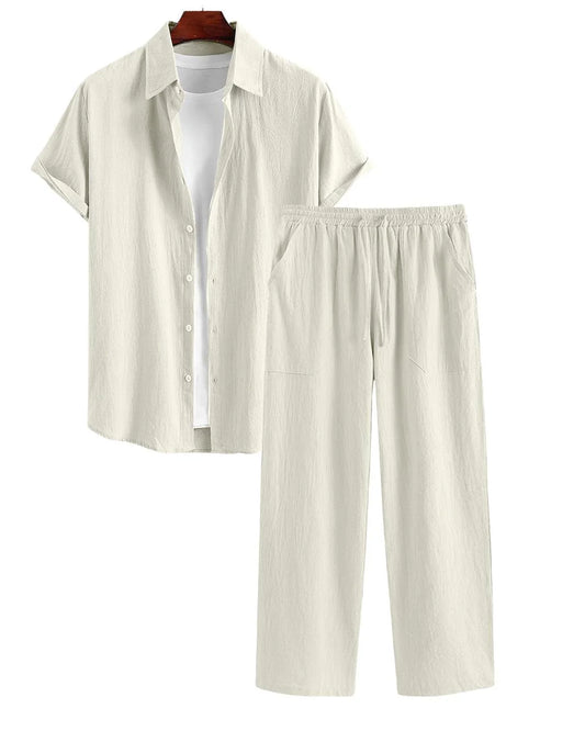 BHAYLA'S MEN'S TWO-PIECE OUTFITS: SUMMER COMFORTABLE CASUAL SHORT SLEEVES SHIRT AND PANT WITHOUT TEE