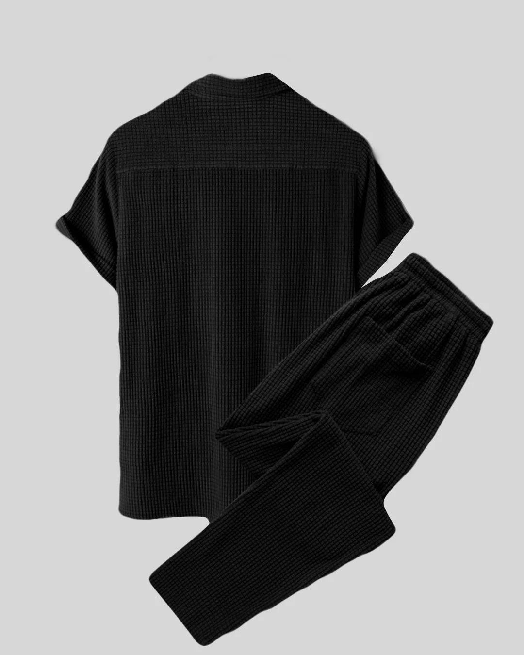 BHAYLA'S SET OF TWO: MEN'S BLACK SHORT SLEEVE KNIT SHIRT WITH DRAWSTRING POCKET PANT