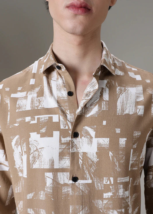 BHAYLA'S BROWN WHITE ABSTRACT PRINTED SHIRT