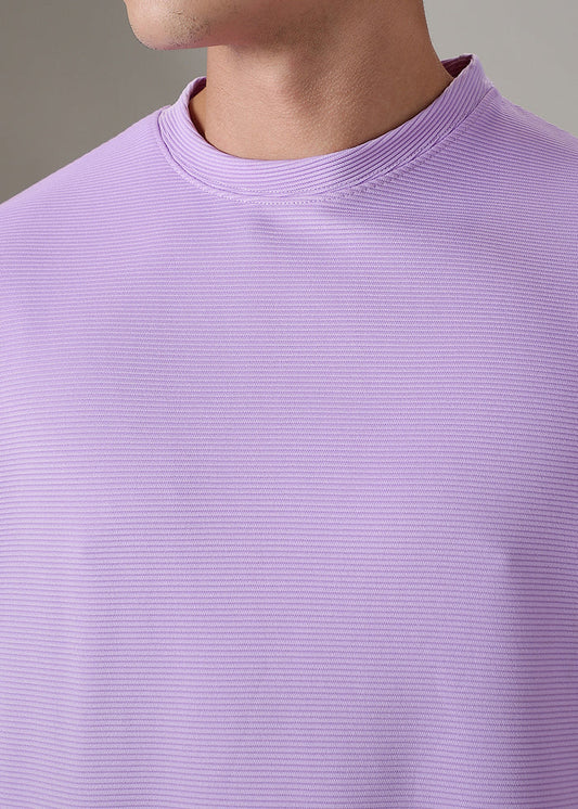 BHAYLA'S OVERSIZED LILAC PLAIN TEXTURED T-SHIRT