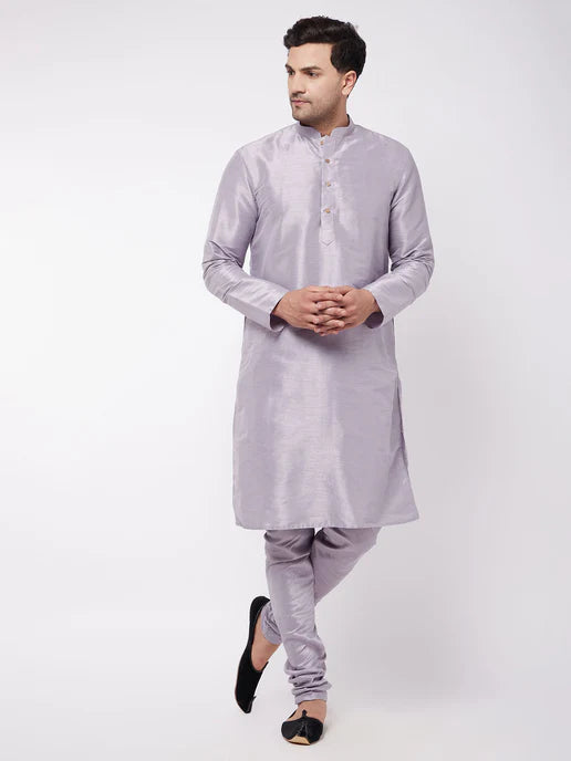 MEN'S LAVENDER SILK BLEND KURTA AND PYJAMA SET