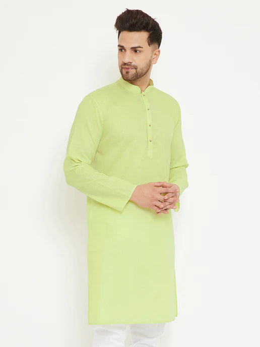 Men's Green Cotton Blend Kurta