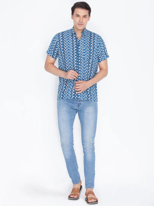 MEN'S BLUE COTTON ETHNIC SHIRT