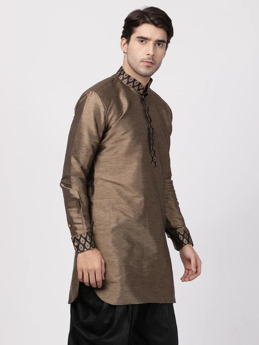 MEN'S BRONZE AND BLACK SILK BLEND KURTA