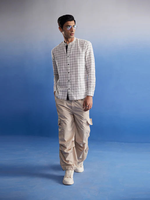 MEN'S WHITE CHECKED COTTON SHIRT